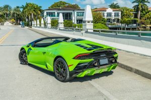 green lamborghini huracán evo rear left side view