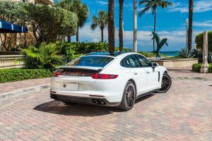 white porsche panamera rear right view