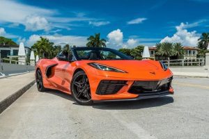 orange corvette c8 rental car in Miami