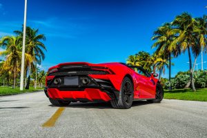 red lamborghini huracán evo rear right side view