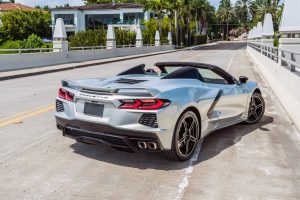 silver corvette c8 back view