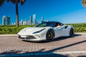 white ferrari f8 tributi for rent in Miami