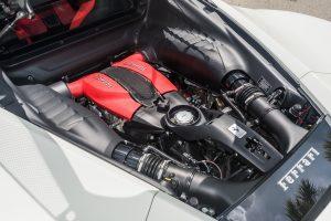 white ferrari f8 tributi engine