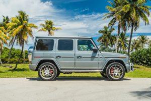 silver mercedes benz g63 side view