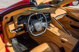 red corvette c8 driver seat brown interior
