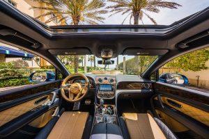 blue bentley bentayga front interior