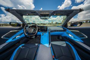 blue corvette c8 front interior