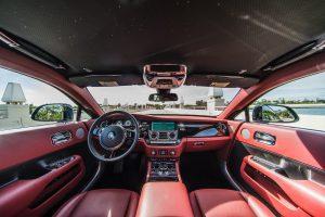 black rolls royce wraith red front interior