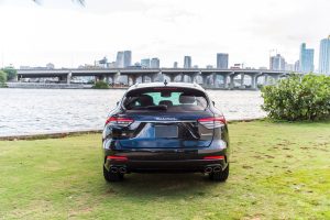 Maserati Levante Q4 back view being rented in Miami