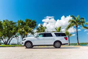 side view of Ford Expedition being rented in Miami Beach area