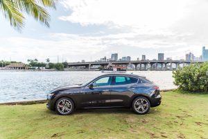 Maserati Levante Q4 rental side view located in Miami Beach being rented by Rent & Paradise Exotic & Luxury Car Rental