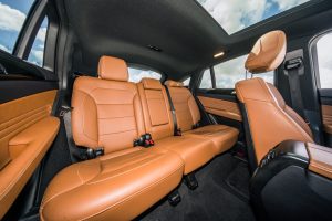 beautiful interior of Mercedes benz GLE SUV back seat in orange leather