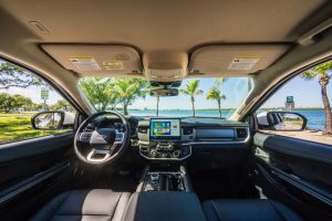 front interior of the Ford Expedition being rented by Rent & Paradise Exotic & Luxury Car Rental